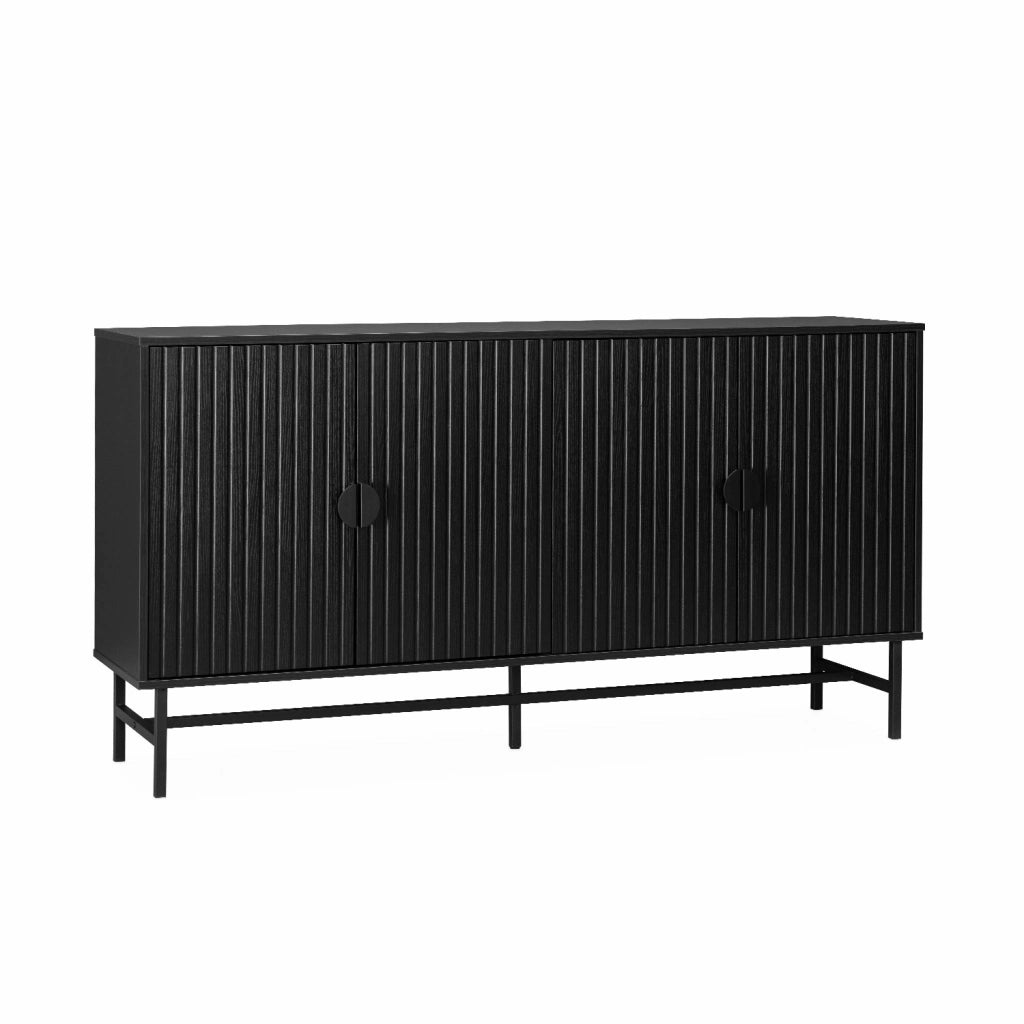 Credenza a 4 ante scanalata effetto legno, 157.5cm, nero