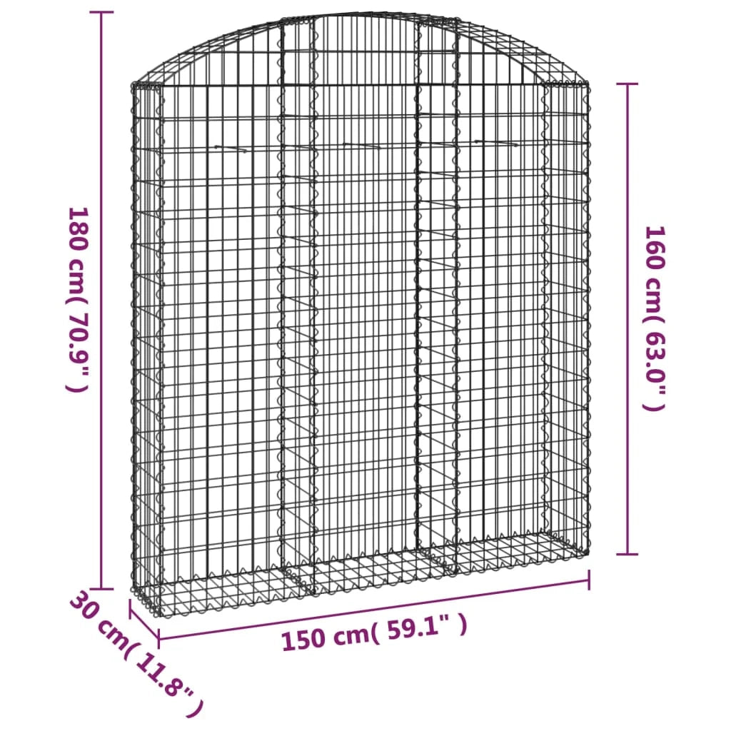 Gabbione cesto gabbia recinzione muro di contenimento ad arco 150 x 30 x 160/180 cm ferro zincato Argento 02_0039973