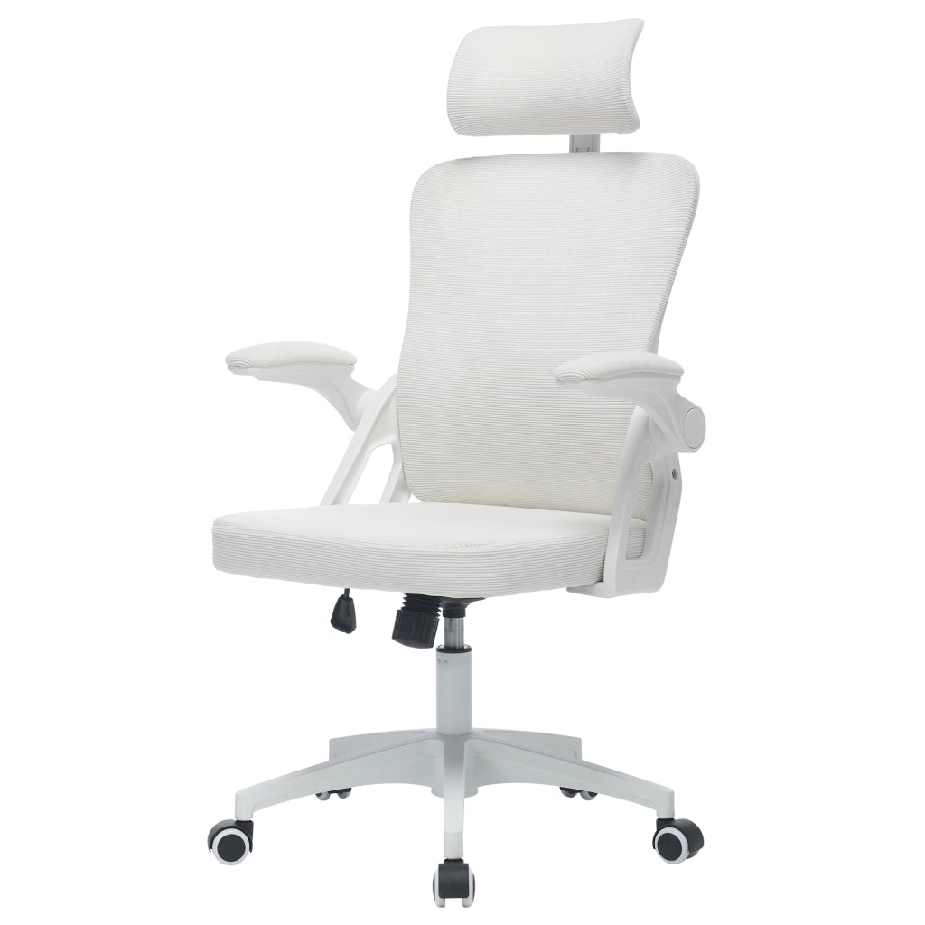 Sedia da ufficio ergonomica con schienale in rete traspirante, braccioli regolabili e altezza seduta regolabile, colore bianco
