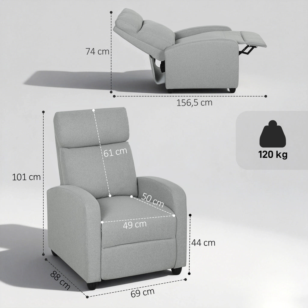 Poltrona Relax Reclinabile ¨C Minimal ¨C Tessuto Grigio Chiaro