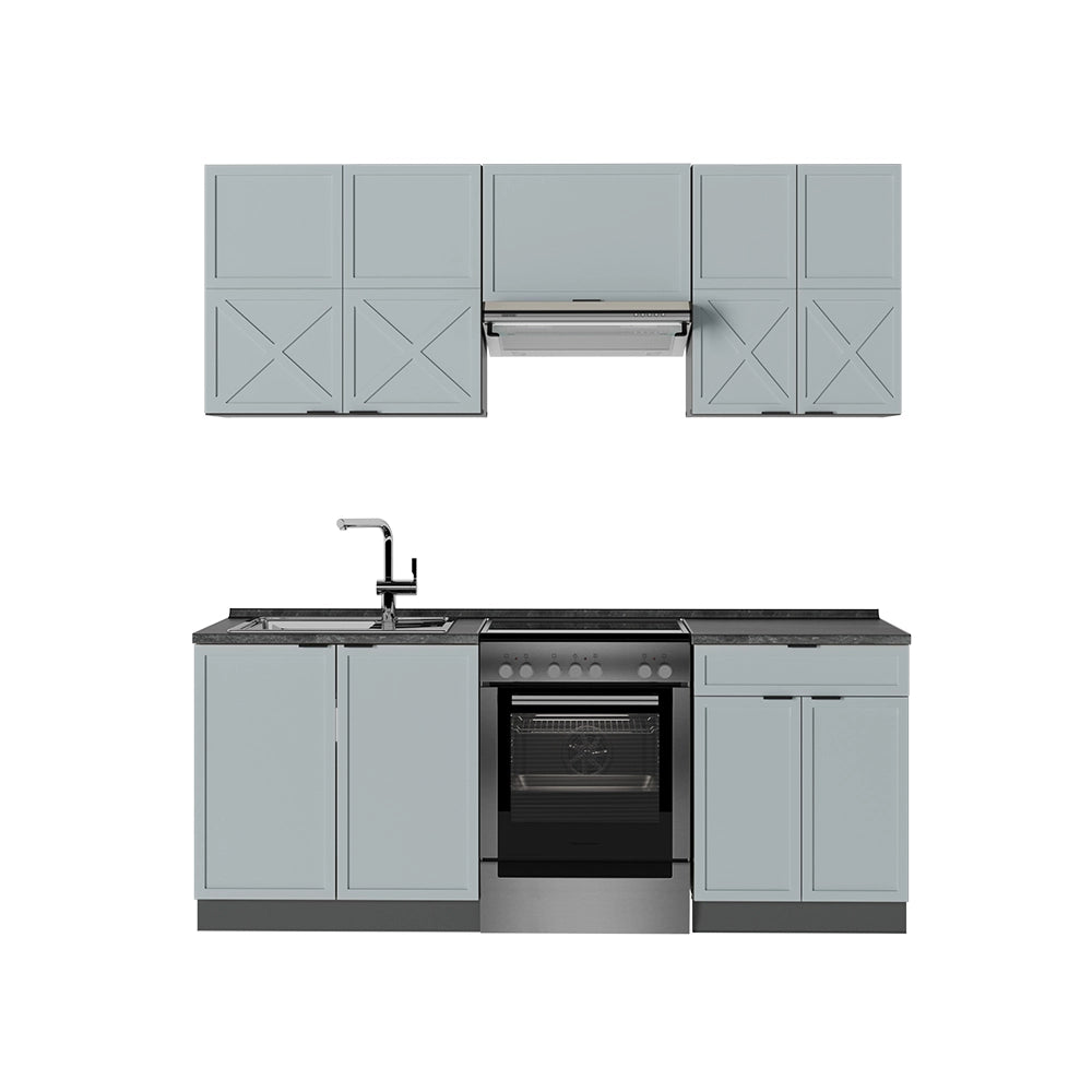 Cucina componibile Fame-Line Blu-grigio chiaro/Antracite 200 cm, PL Antracite Vicco