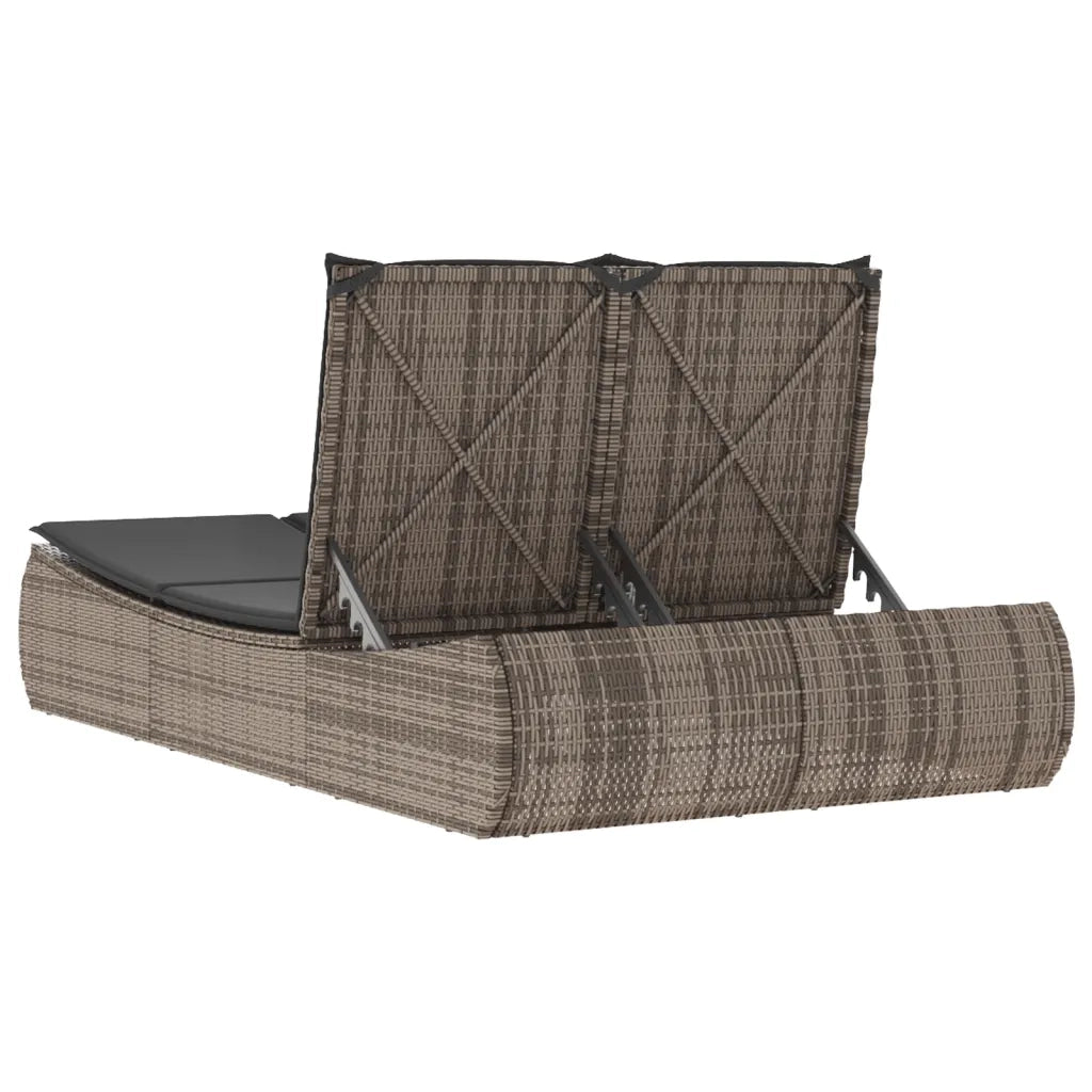Lettino Prendisole Doppio con Cuscini Grigio in Polyrattan