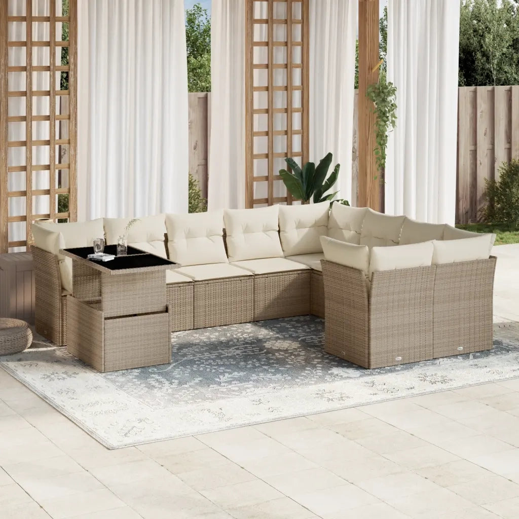 vidaXL Set Divano da Giardino 10 pz con Cuscini Beige in Polyrattan