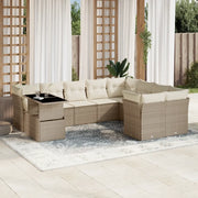 vidaXL Set Divano da Giardino 10 pz con Cuscini Beige in Polyrattan