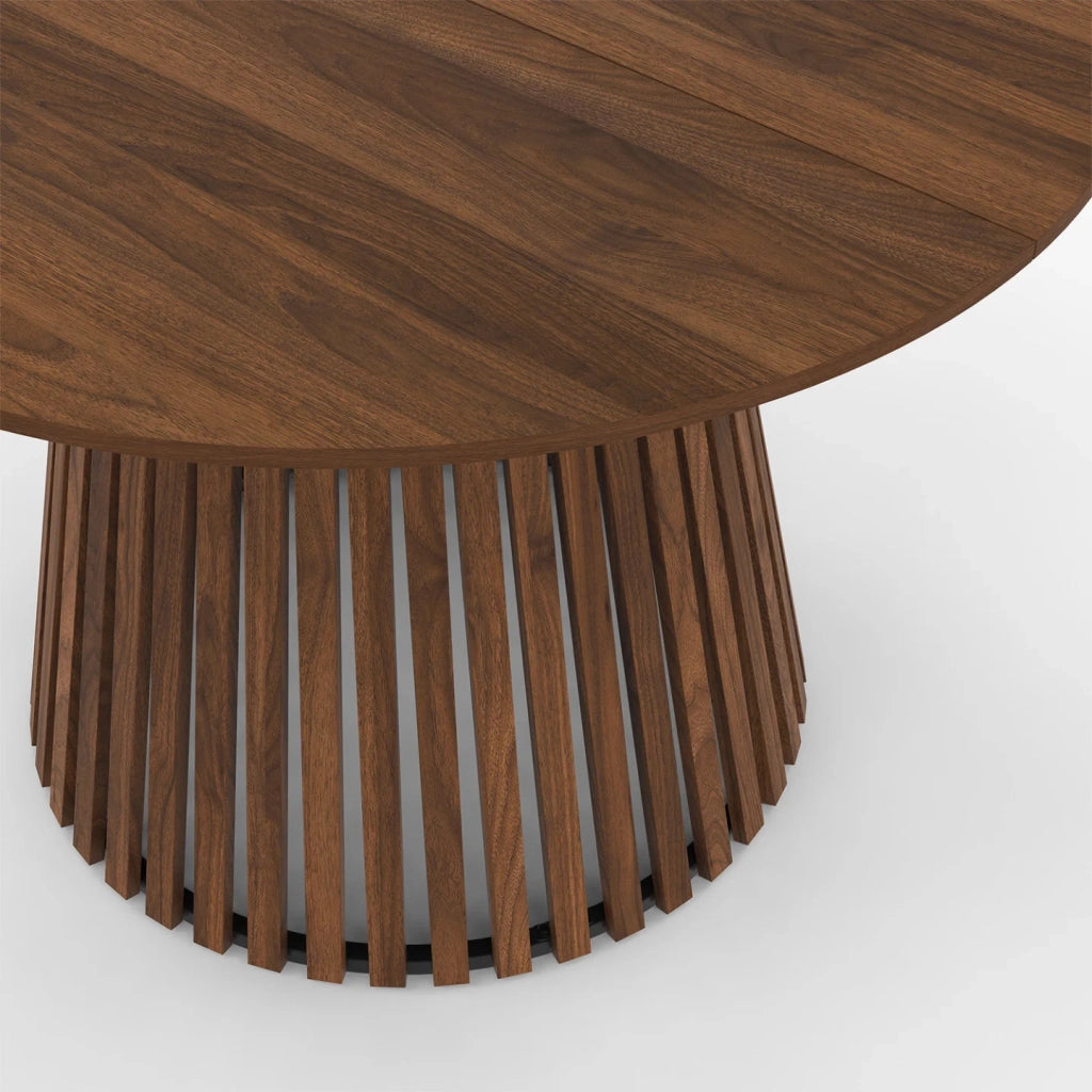 IDMarket - Tavolo da pranzo rotondo CARMEN per 6 persone con gambe a doghe in noce e piano in noce da 110 cm