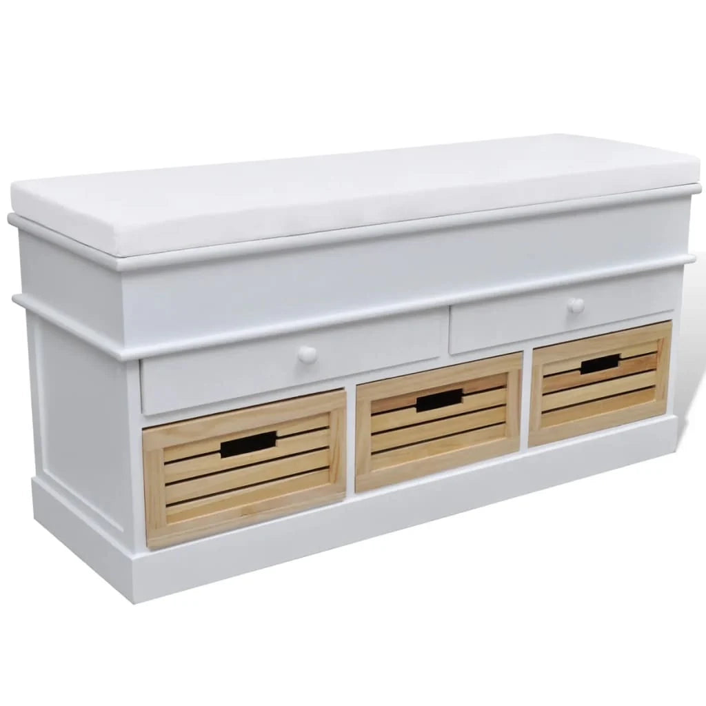 Panca da ingresso con contenitore cuscino e 2 cassetti bianca 02_0021278