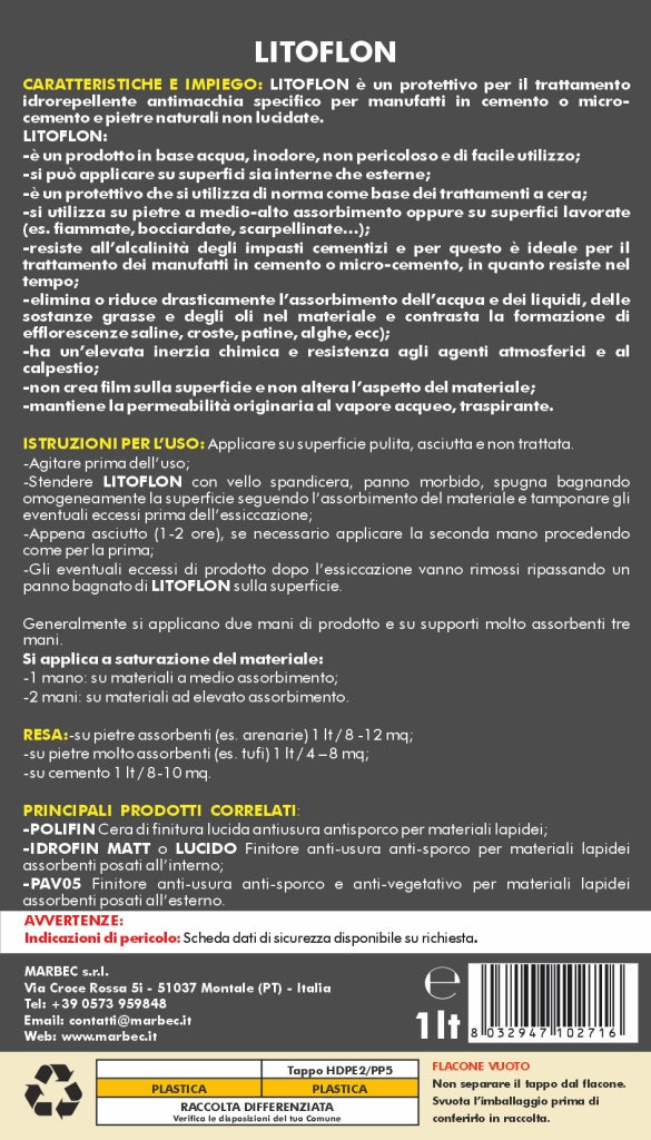 Protettivo antimacchia per cemento, pietre arenarie LITOFLON   1LT
