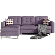 Divano ad angolo convertibile HASGARD 3 posti viola 248x162 cm – con contenitore e piedi in legno
