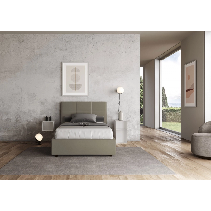 Letto imbottito 1 piazza e mezza 120x210 cm Mika - Similpelle,Cappuccino,Con rete