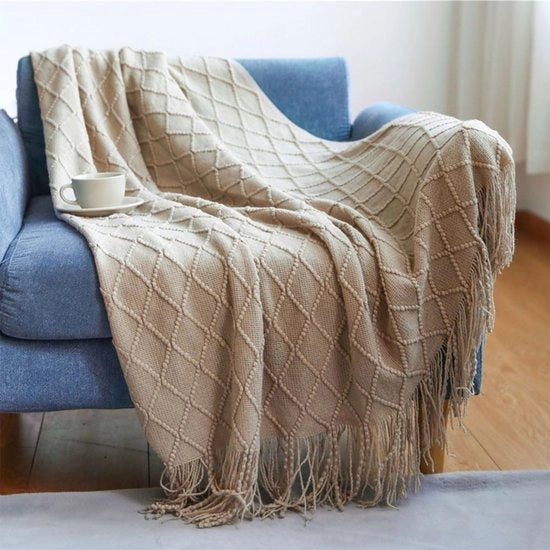 Deken decorativo con spazzole per divano letto, morbido, caldo e confortevole, leggero per la primavera e l'estate (130 cm x 230 cm) - Khaki - 130*230CM