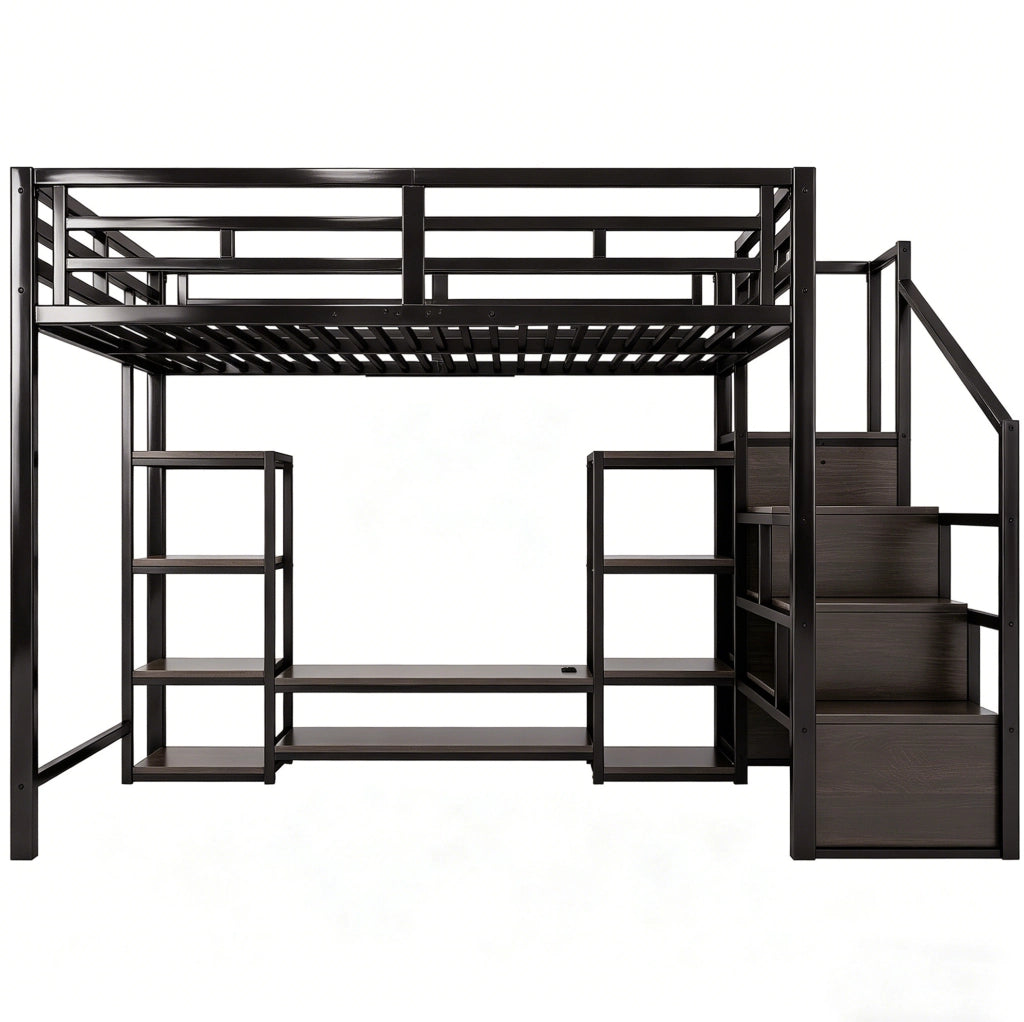 Letto a soppalco 140x200 cm con supporto TV e presa, nero