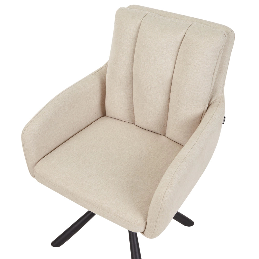 Set di 2 sedie girevoli da pranzo in tessuto beige con braccioli Schienale trapuntato Gambe in metallo nero Retro