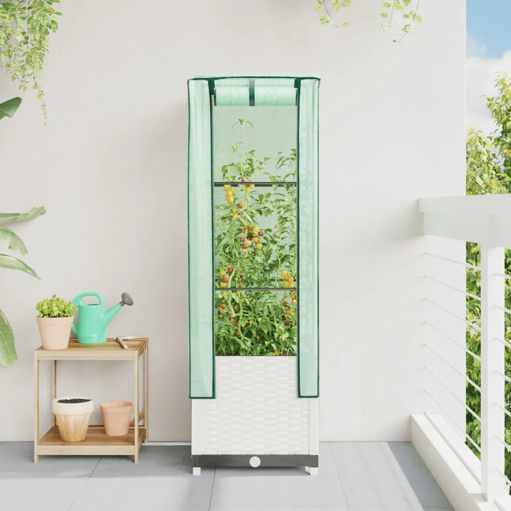 Fioriere | Cassetta per fiori | Letto Rialzato con Copertura Serra Effetto Rattan 40x40x139 cm