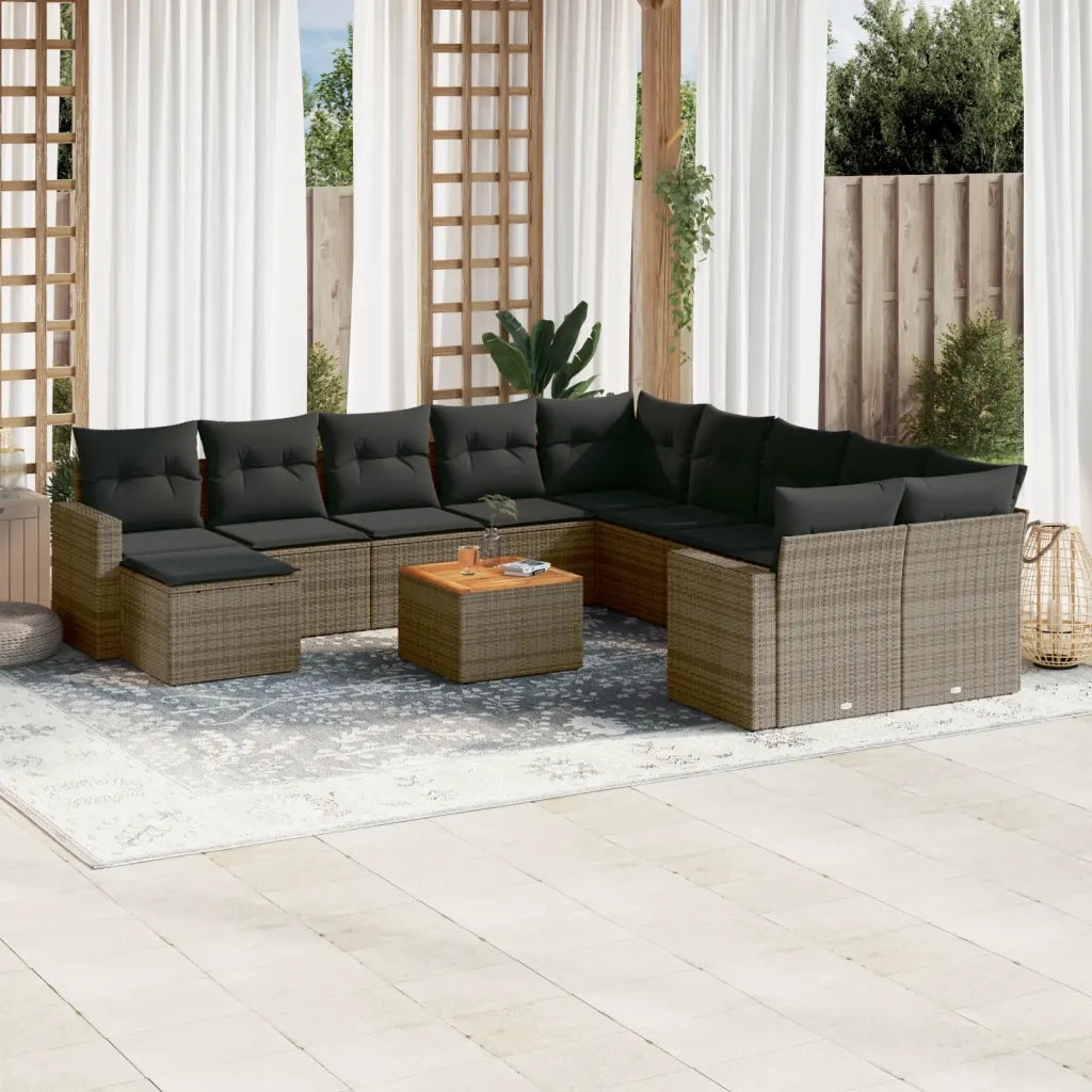 Set Divani da Giardino 12 pz con Cuscini Grigio in Polyrattan 3224422
