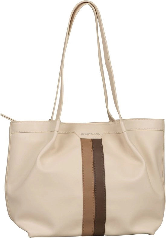 Borsa a Spalla Misto Beige Crème con Cerniera Violetta