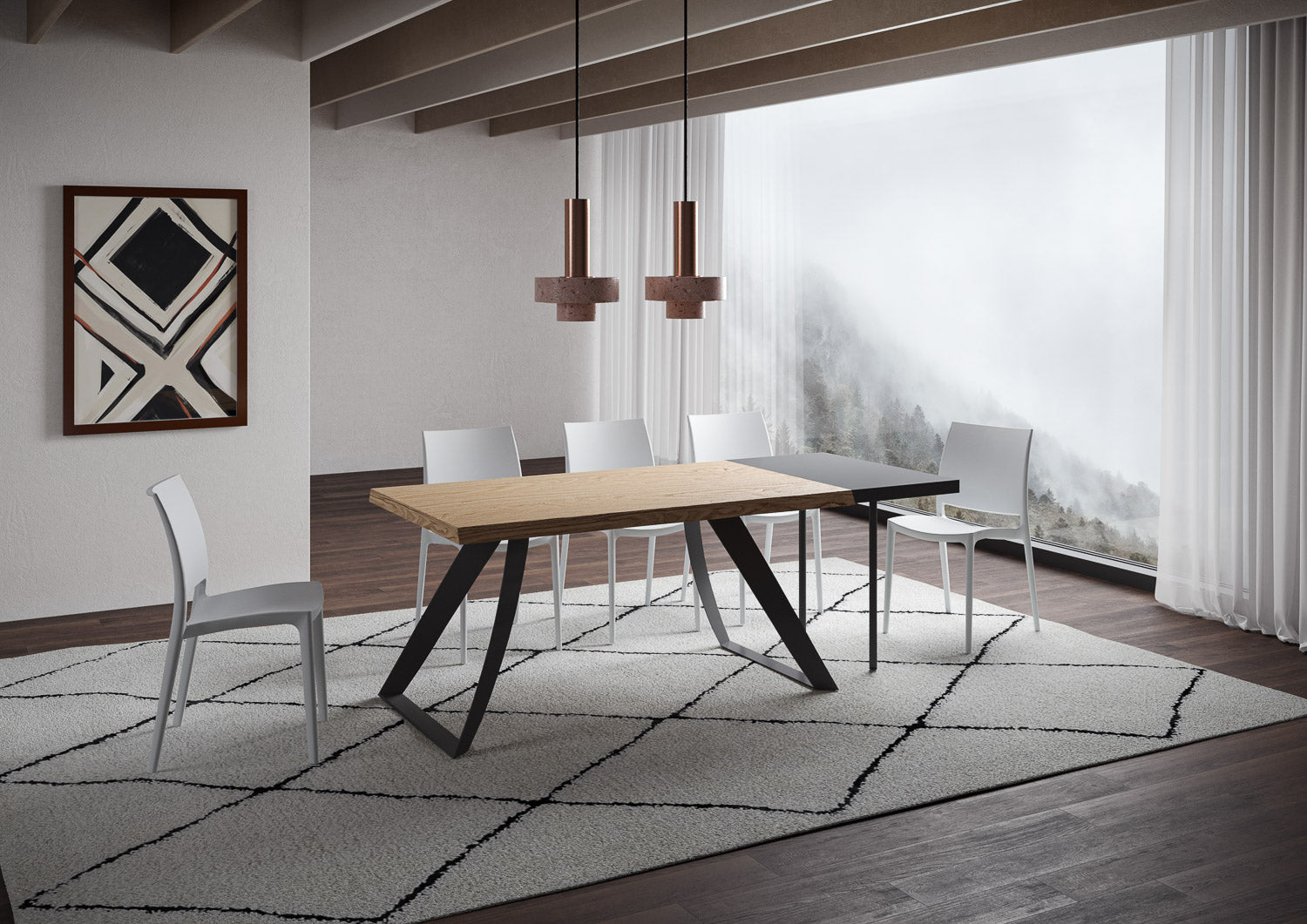 Tavolo Allungabile 160/210x90 cm Tabira Rovere Scortecciato Gambe Antracite