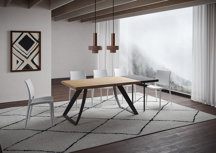 Tavolo Allungabile 160/210x90 cm Tabira Rovere Scortecciato Gambe Antracite