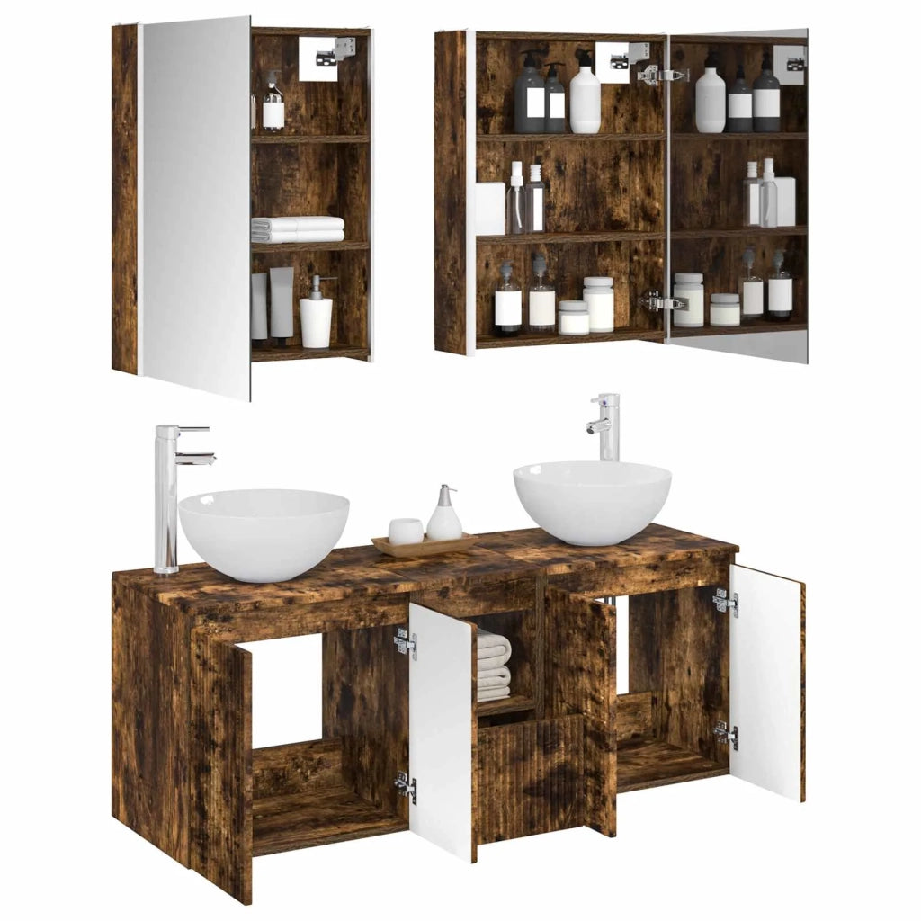 Set di Armadi da Bagno 5 pcs Rovere Fumo 53 x 15,5 x 70 cm 3406371