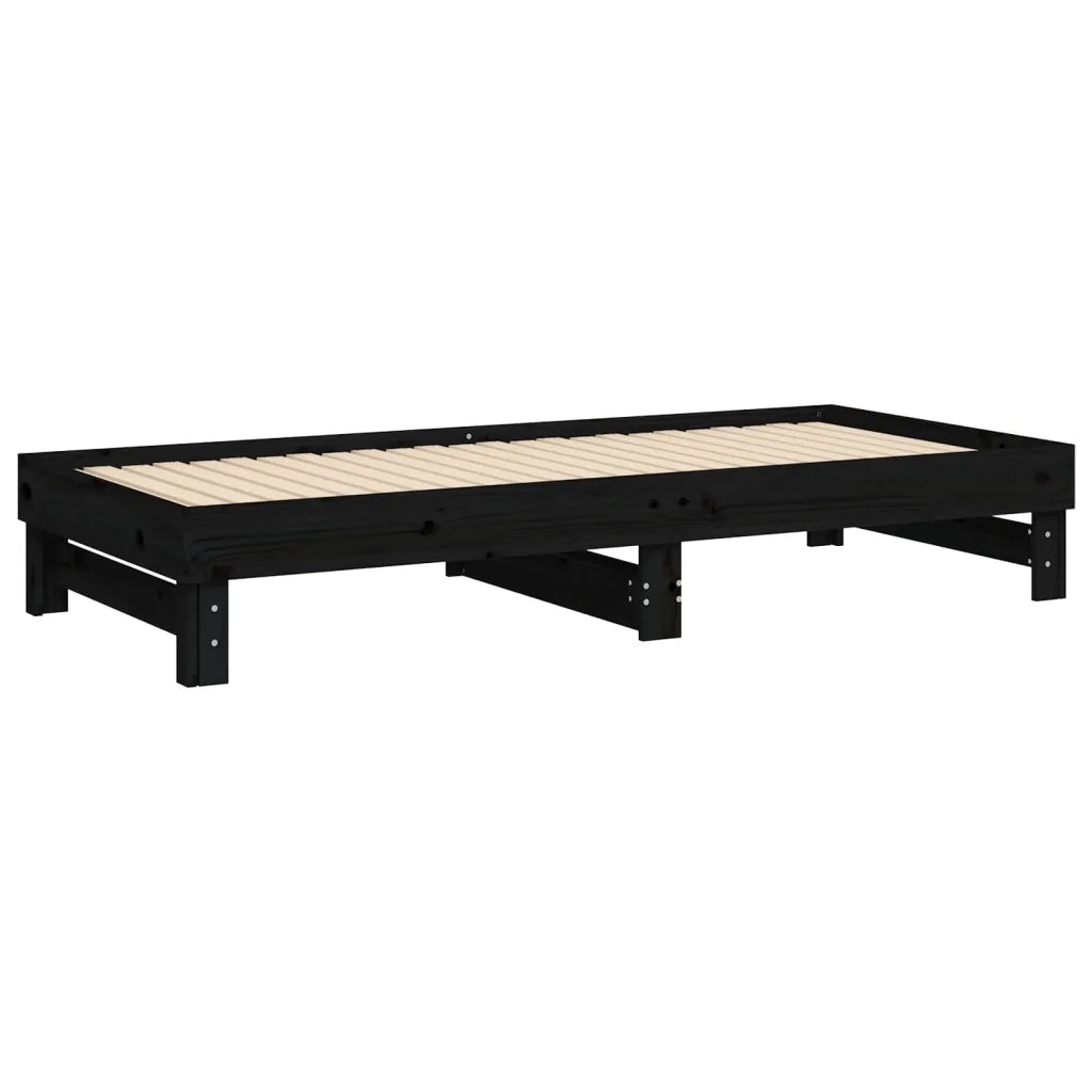 Letto da camera | Dormeuse Estraibile Nera 2x(100x200) cm Legno Massello di Pino