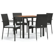 Set da Pranzo da Giardino 5 pz | Set Salotto da Giardino Nero con Cuscini in Polyrattan