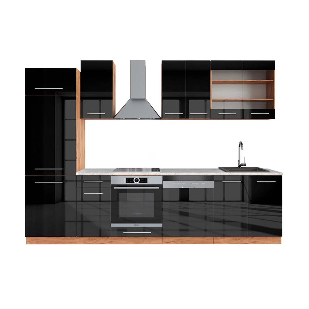 Cucina componibile Fame-Line Antracite lucido/Rovere dorato 300 cm, PL Marmo Vicco