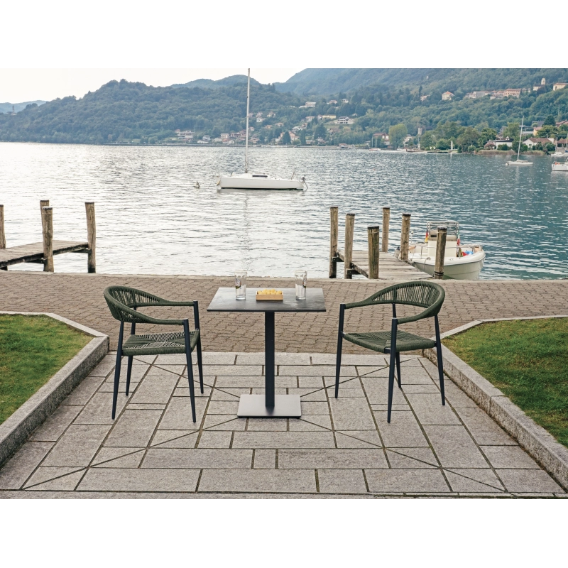 Poltrona Milano In Alluminio Grigio Antracite Con Corda Sintetica Verde Moia