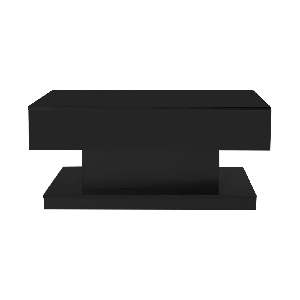 Tavolino da caff¨¨ moderno con sollevamento idraulico, piano scorrevole, LED e vano contenitore 100x50x45 cm nero