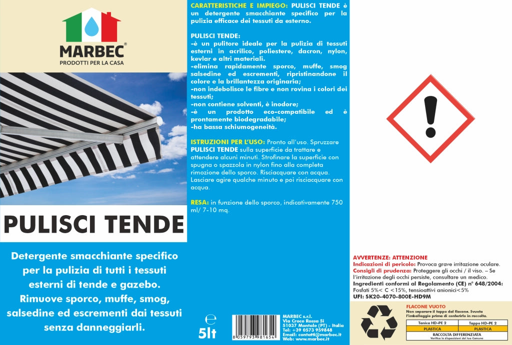 Detergente per la pulizia di tende PULISCI TENDE   5LTx4Pz