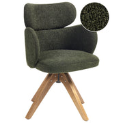 Sedia da pranzo girevole con schienale curvo in boucle verde stile scandinavo