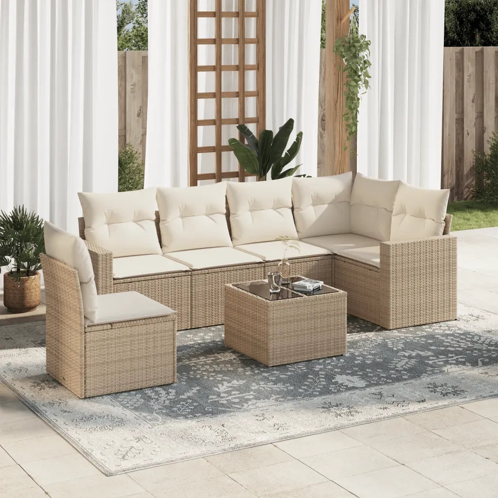 Set Divani da Giardino 7 pz con Cuscini Beige in Polyrattan 3251375