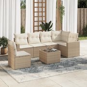 Set Divani da Giardino 7 pz con Cuscini Beige in Polyrattan 3251375