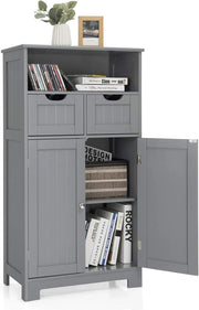 Mobile da Bagno con 2 Cassetti e 2 Armadi a Porta, 60 x 30 x 109 cm, Armadietto da Terra Autoportante in MDF, Armadio d’Archivio per Soggiorno, WC, Camera da Letto, Cucina (Grigio)