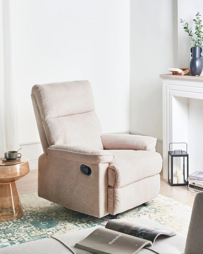Poltrona reclinabile in tessuto con poggiapiedi Beige Poliestere Stile moderno contemporaneo