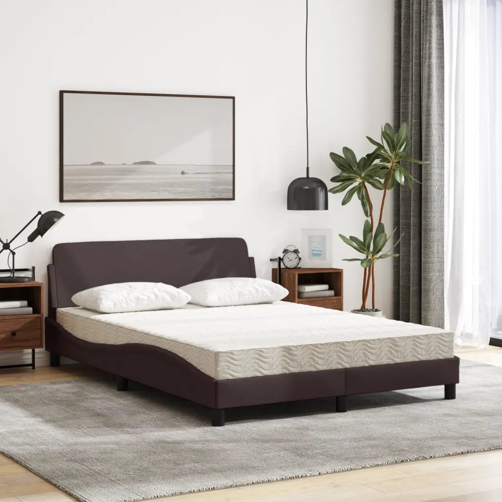 Letto con Materasso Dover Marrone Scuro 140x190cm Tessuto 3208387