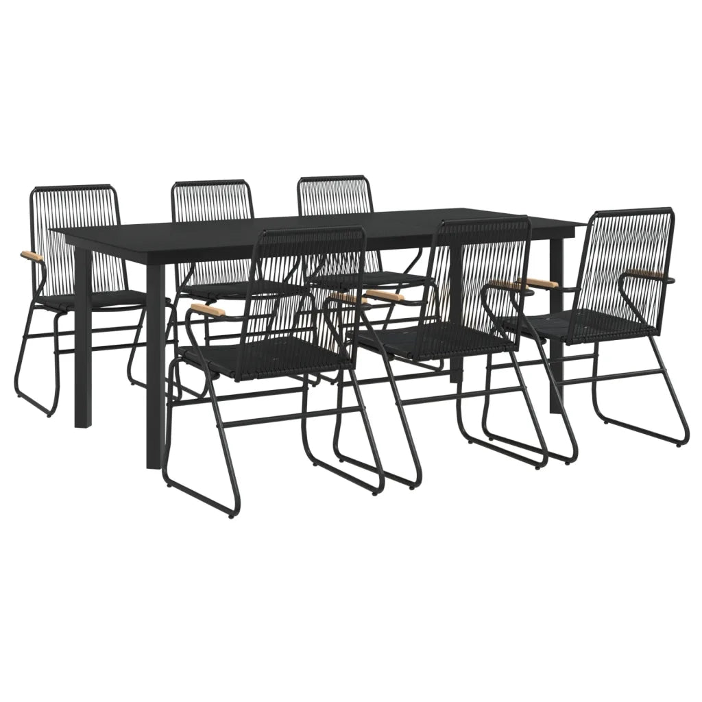 Set da Pranzo da Giardino 7 pz Nero in Rattan PVC