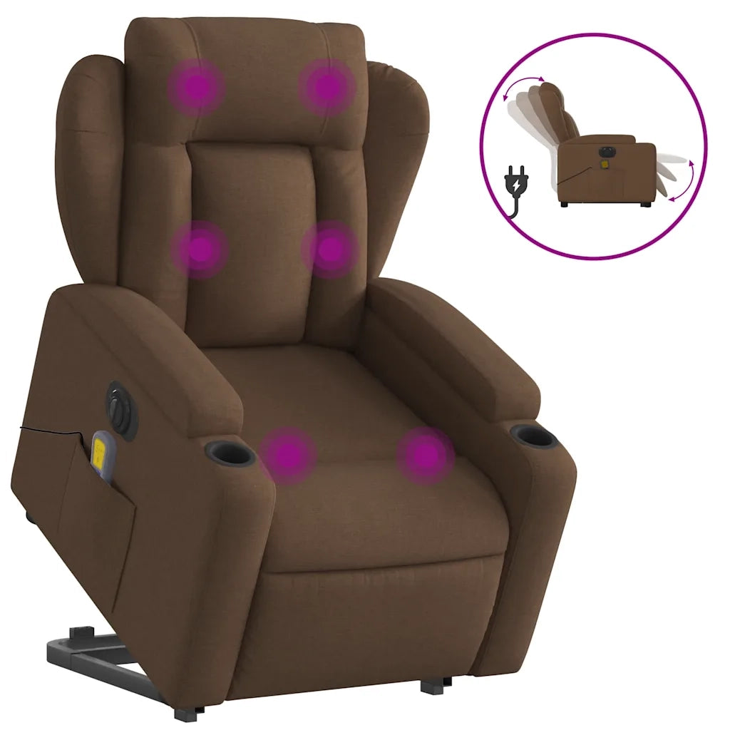 Poltrona Alzapersona Massaggiante Elettrica Marrone Tessuto 3204522