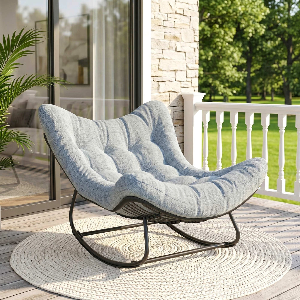 Poltrona dondolo a uovo per giardino con cuscino ¨C zephmum ¨C grigio 98x111x74 cm