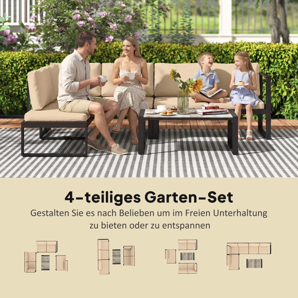 Set di mobili da giardino a 4 pezzi; 2 divani da 2 posti; poltrona senza braccioli e tavolino da caffè; kaki