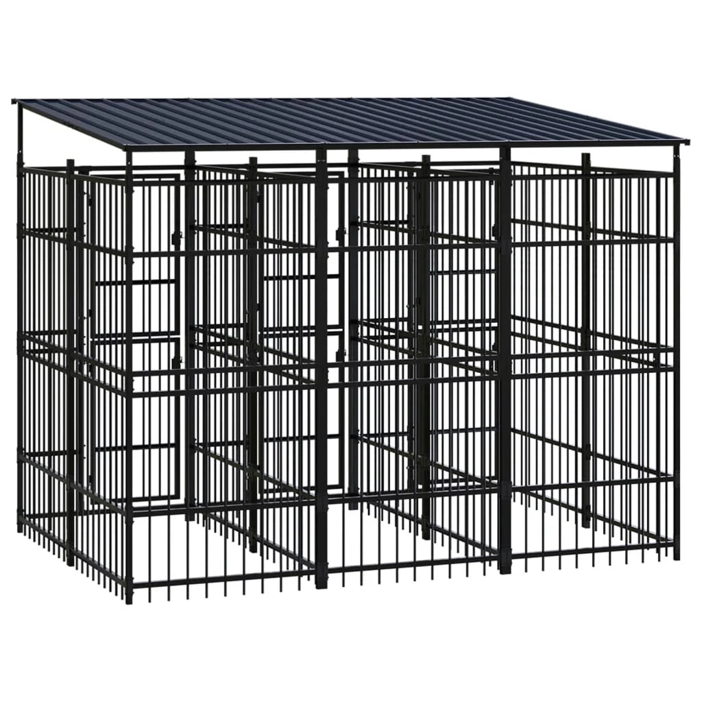 Cuccia/gabbia/recinto per animali domestici da esterno con tetto per cani acciaio 5,53 m² nero 02_0041761