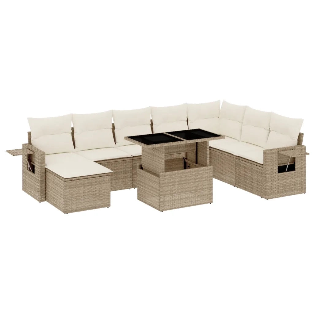 Set Divano da Giardino 9 pz con Cuscini Beige in Polyrattan 3268098
