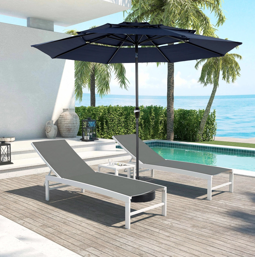 Ombrellone da giardino 10 ft con 3 teli; apertura a manovella e inclinazione; blu navy in acciaio