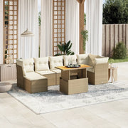 Set Divano da Giardino 8 pz con Cuscini Beige in Polyrattan