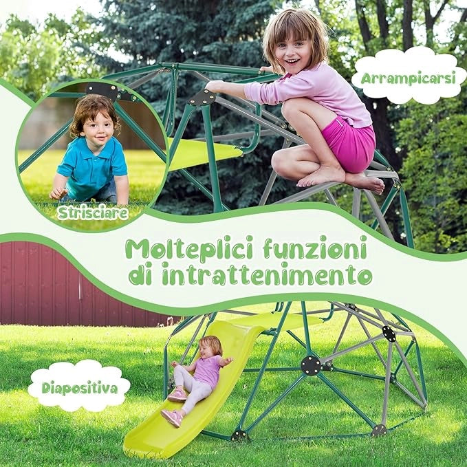 Cupola di Arrampicata, Struttura per Arrampicata con Scivolo, Capacità di Carico di 180 KG, per Bambini da 3 a 10 Anni, Ideale per Palestra, Cortile e Giardino (Stile 2 Verde Scuro)