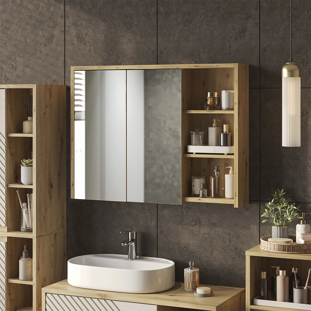 Specchio contenitore bagno Viola Cachemire/Rovere artigianale 100 x 75 cm Vicco