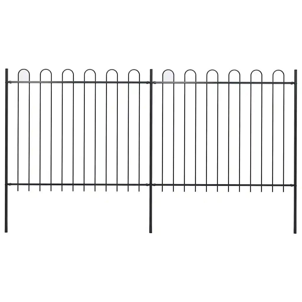 Recinzione da giardino con parte superiore ad anello in acciaio 359x150 cm nera 277675