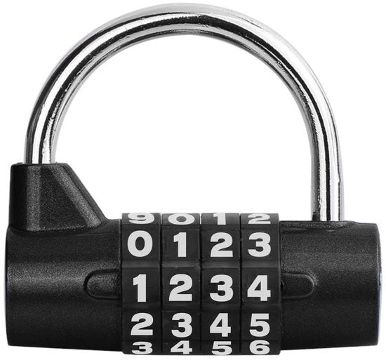 Combinazione a 4 cifre (nero) – Combinazione innovativa con codice numerico e funzione di reset, impermeabile e in acciaio inossidabile, combinazione di sicurezza robusta per scuola, palestra, bicicletta, ecc.