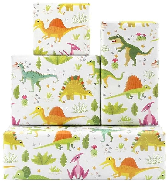 Papel di imballo Dinosauri - 1 Rotolo - 43 x 300 cm - Regalo di compleanno - Papiro di regalo per bambini - Disegno di giungla - Per ragazze/bambini