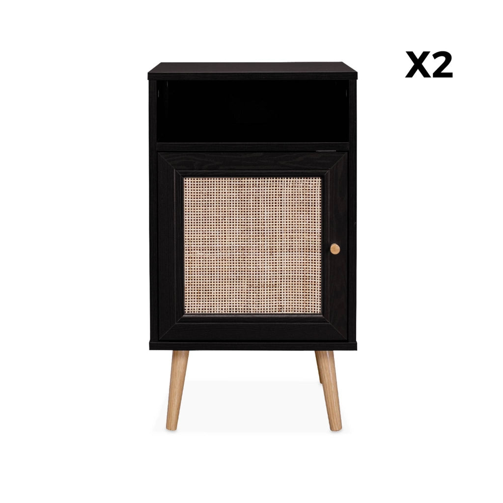 Set 2 comodini scandinavi in intrecciatura cannage, nero