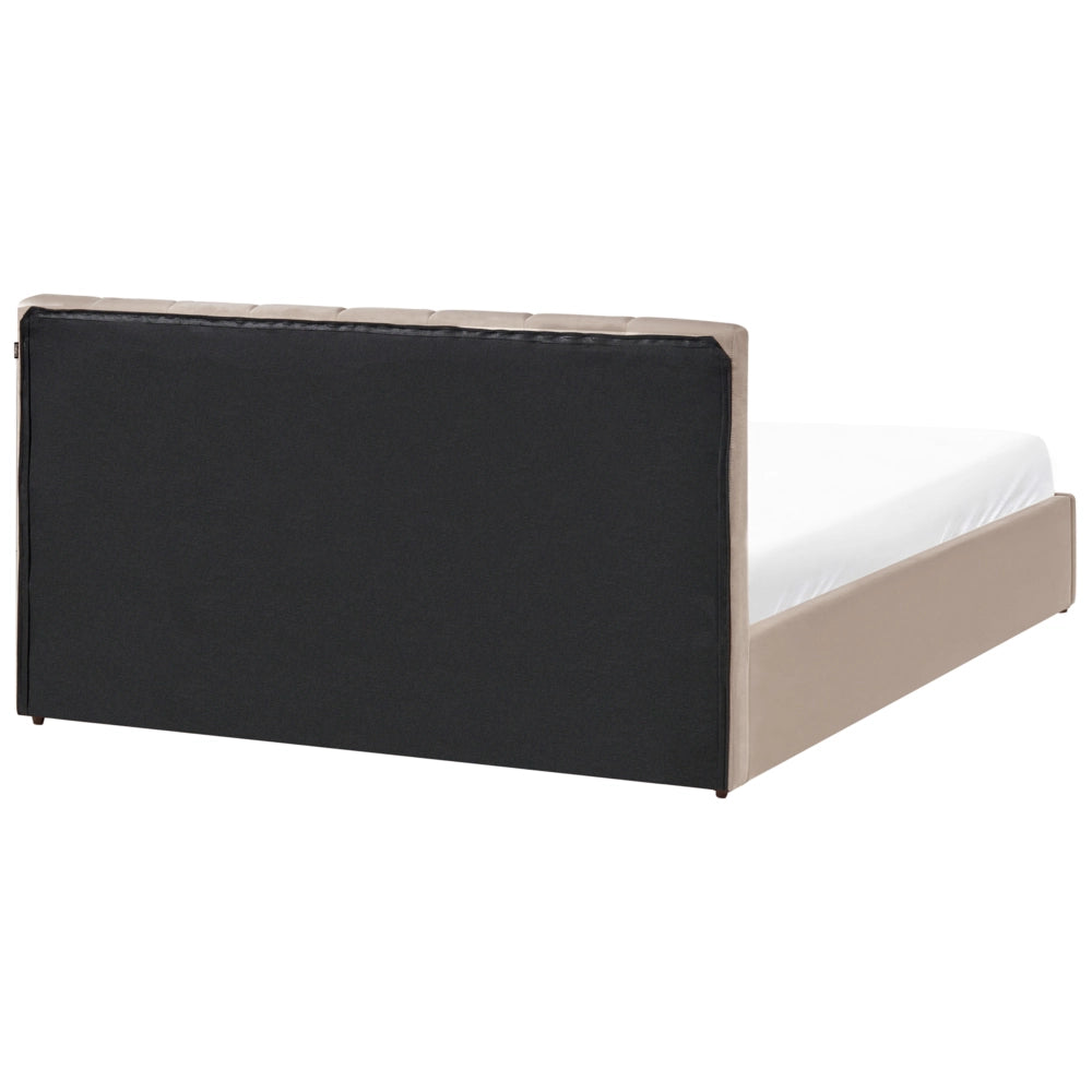 Letto matrimoniale contenitore Rivestimento in velluto beige 180 x 200 cm con testiera a doghe