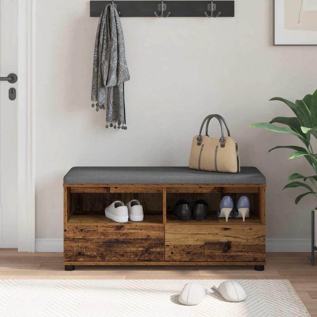 Panca per ingresso con cuscino Legno vecchio 100 x 38 x 46 cm 891470